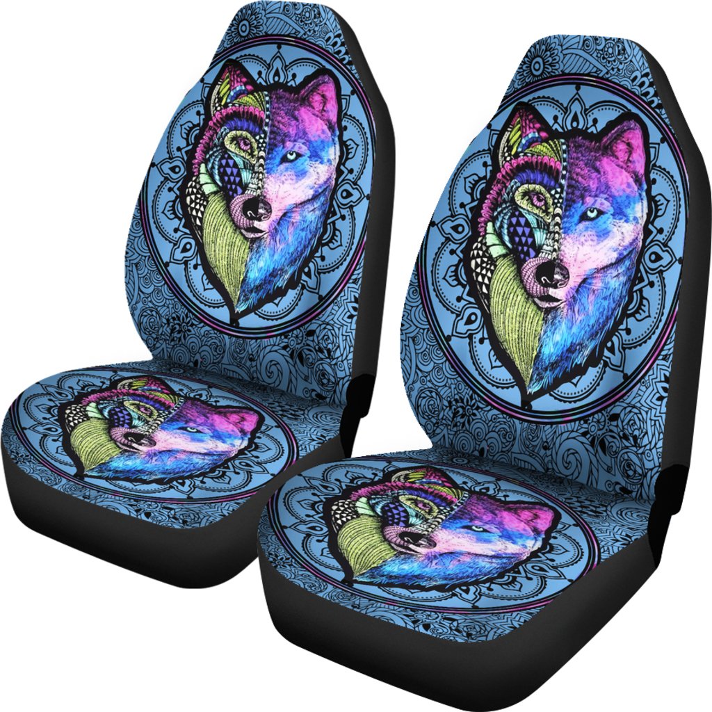 2 Faces Wolves Native American Pride Car Seat Covers LT10 - Wonder Print Shop
