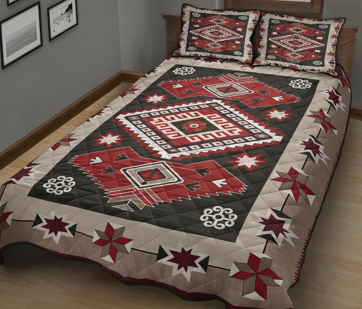 Tribal Red Brown Pattern Native American Quilt Bed Set LT10 - Wonder Print Shop