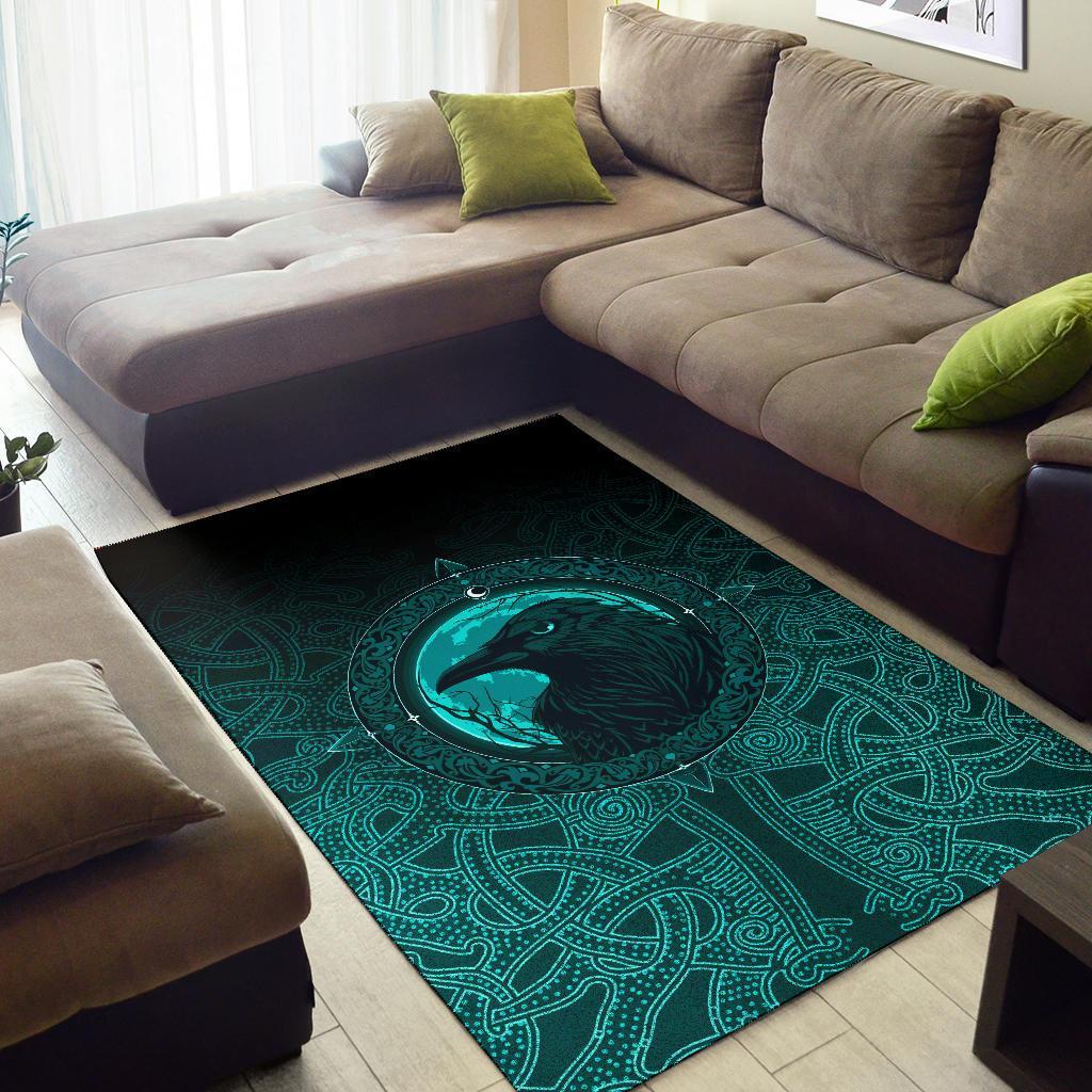 Viking Area Rug, Ethnic Odin Raven Cyan RLT12 - Wonder Print Shop