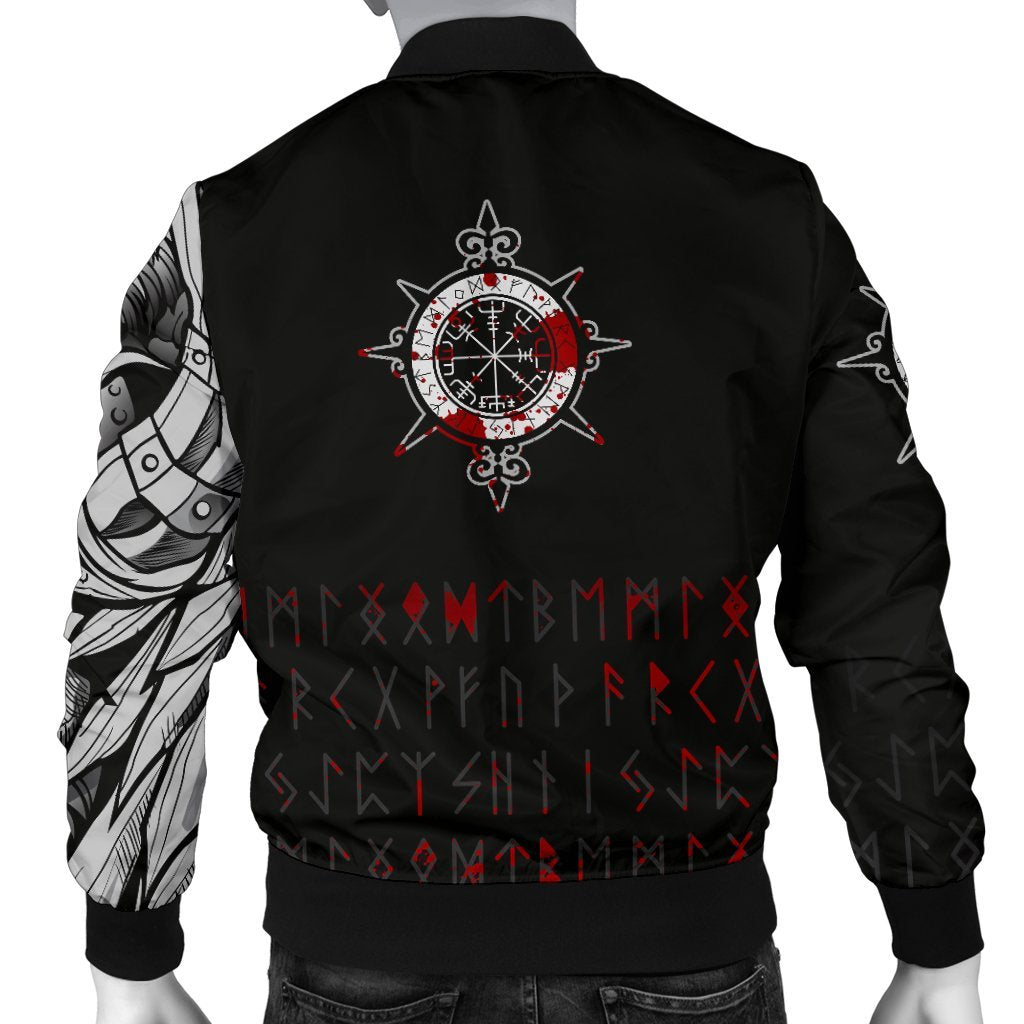 Viking Men's Bomber Jacket - Double Dragon Tattoo and Vegvisir Blood RLT12 - Wonder Print Shop
