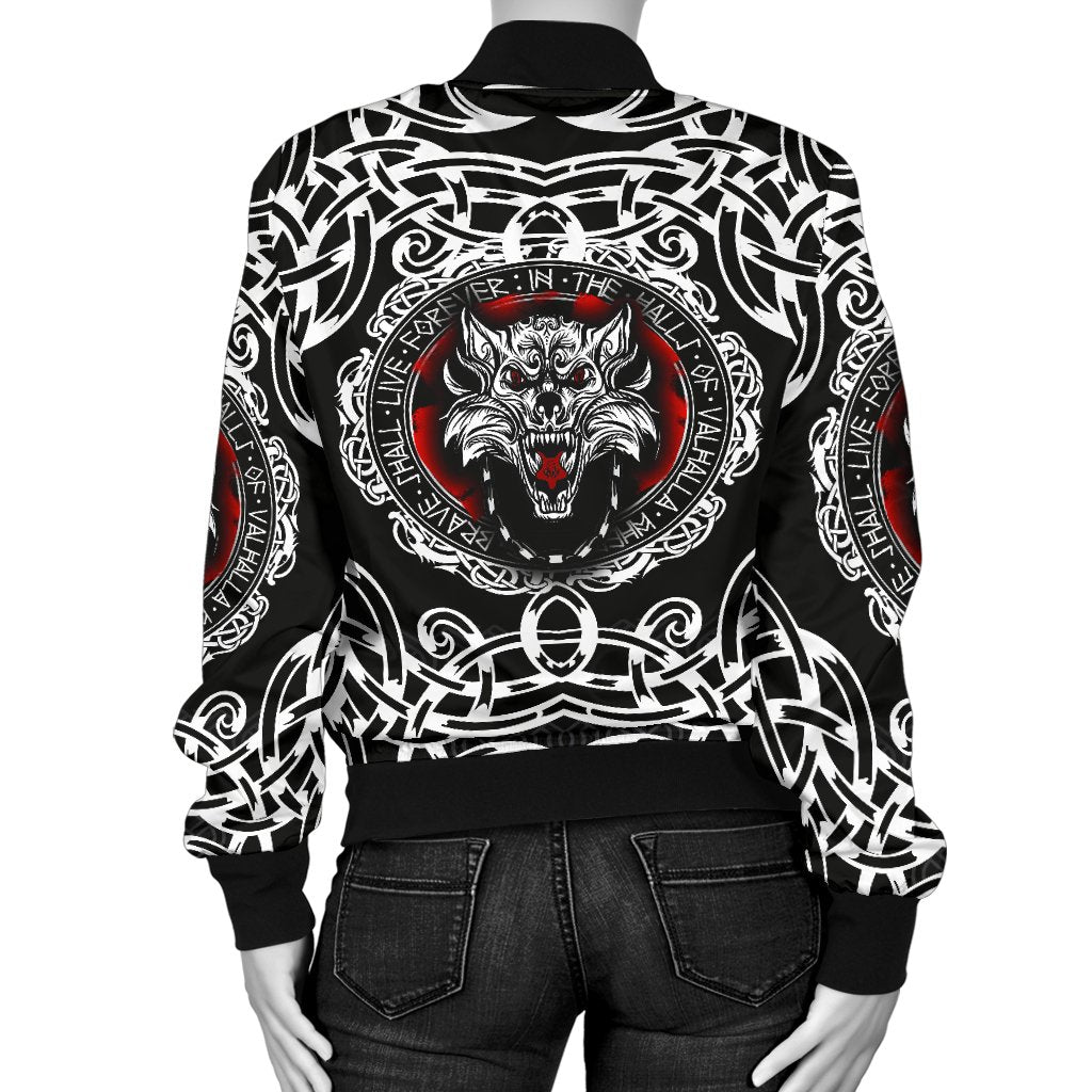 Viking Women's Bomber Jacket, Fenrir Wolf RLT12 - Wonder Print Shop