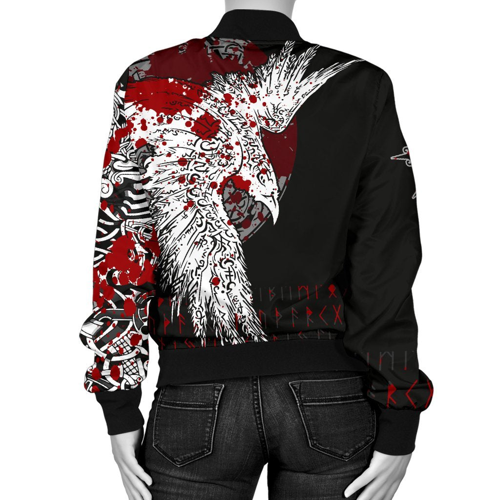 Viking Women's Bomber Jacket - Mystical Raven Tattoo Blood RLT12 - Wonder Print Shop