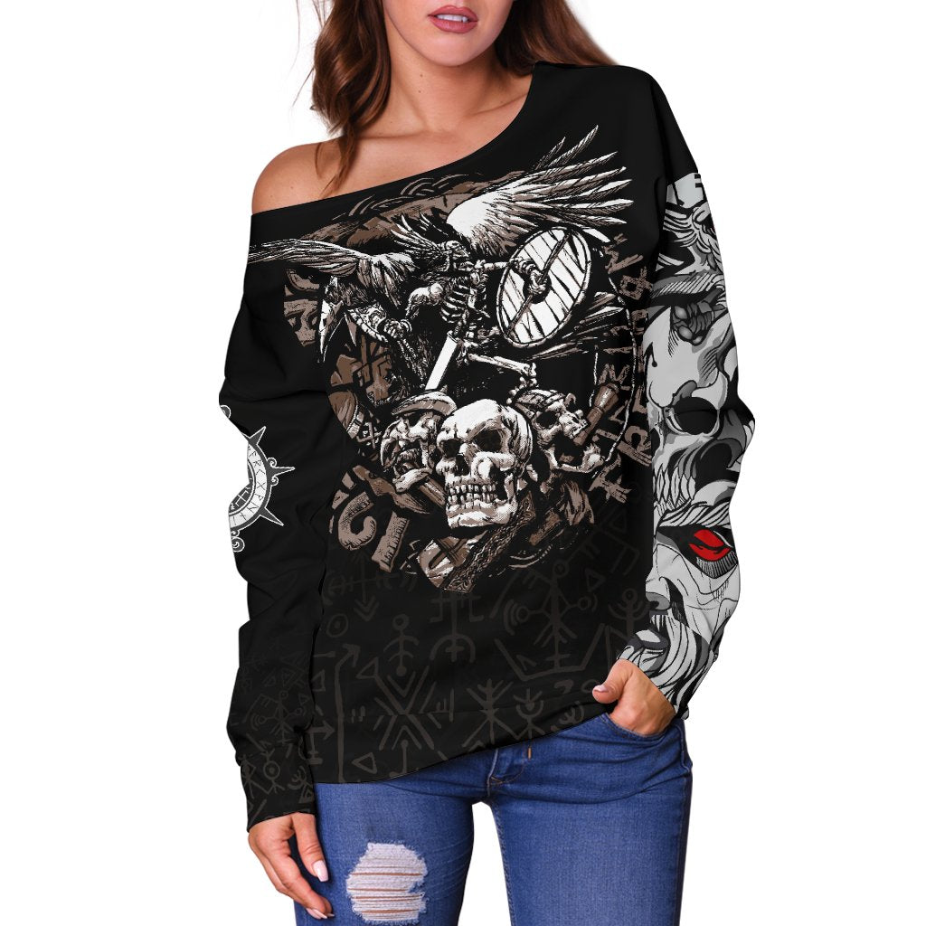 Viking Warrior Tattoo Odin Women's Off Shoulder Sweater RLT12 - Wonder Print Shop
