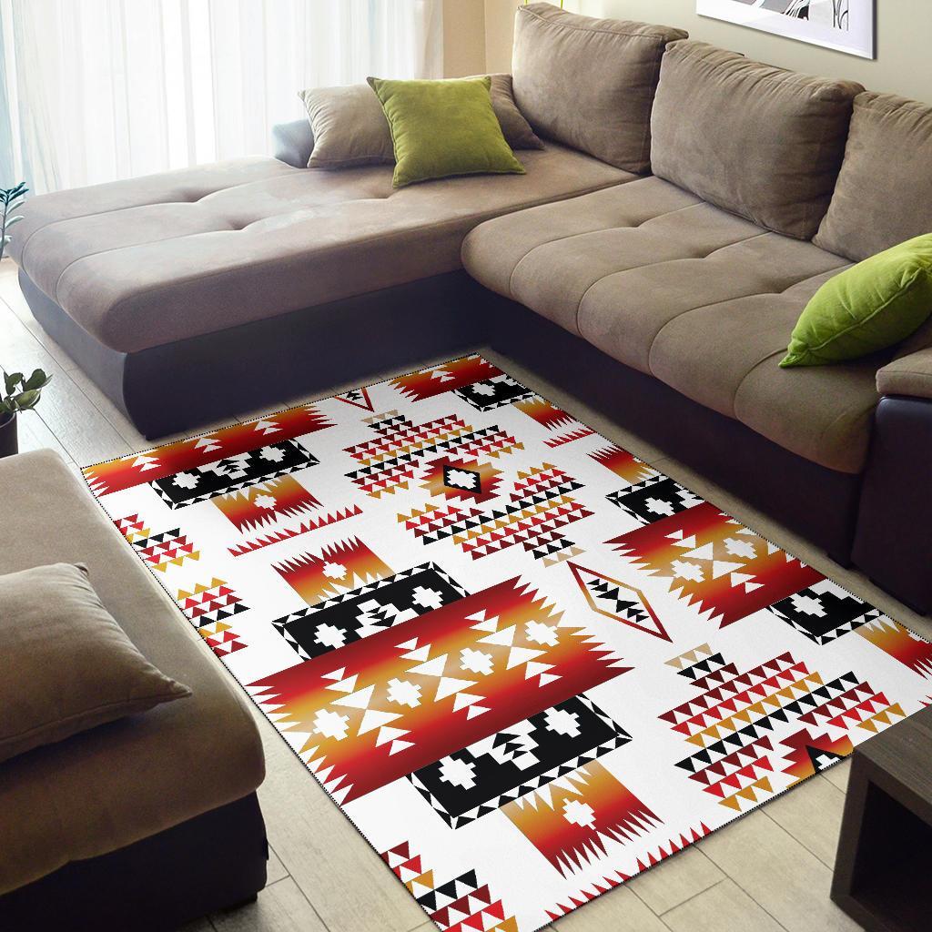 White Native Tribes Pattern Native American Area Rug LT10 - Wonder Print Shop