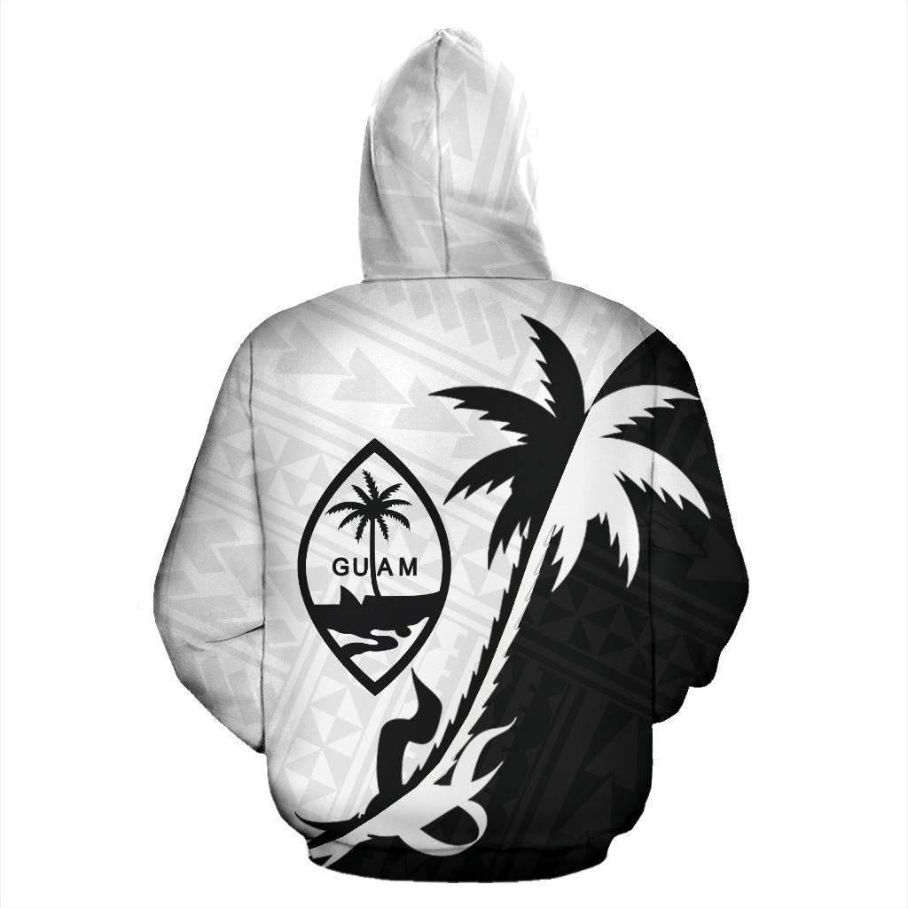 Guam Zip Up Hoodie Guam Coat of Arms Coconut Tree Black White - Wonder Print Shop
