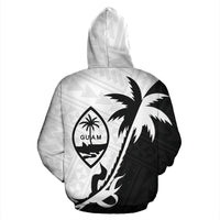 Guam Zip Up Hoodie Guam Coat of Arms Coconut Tree Black White - Wonder Print Shop