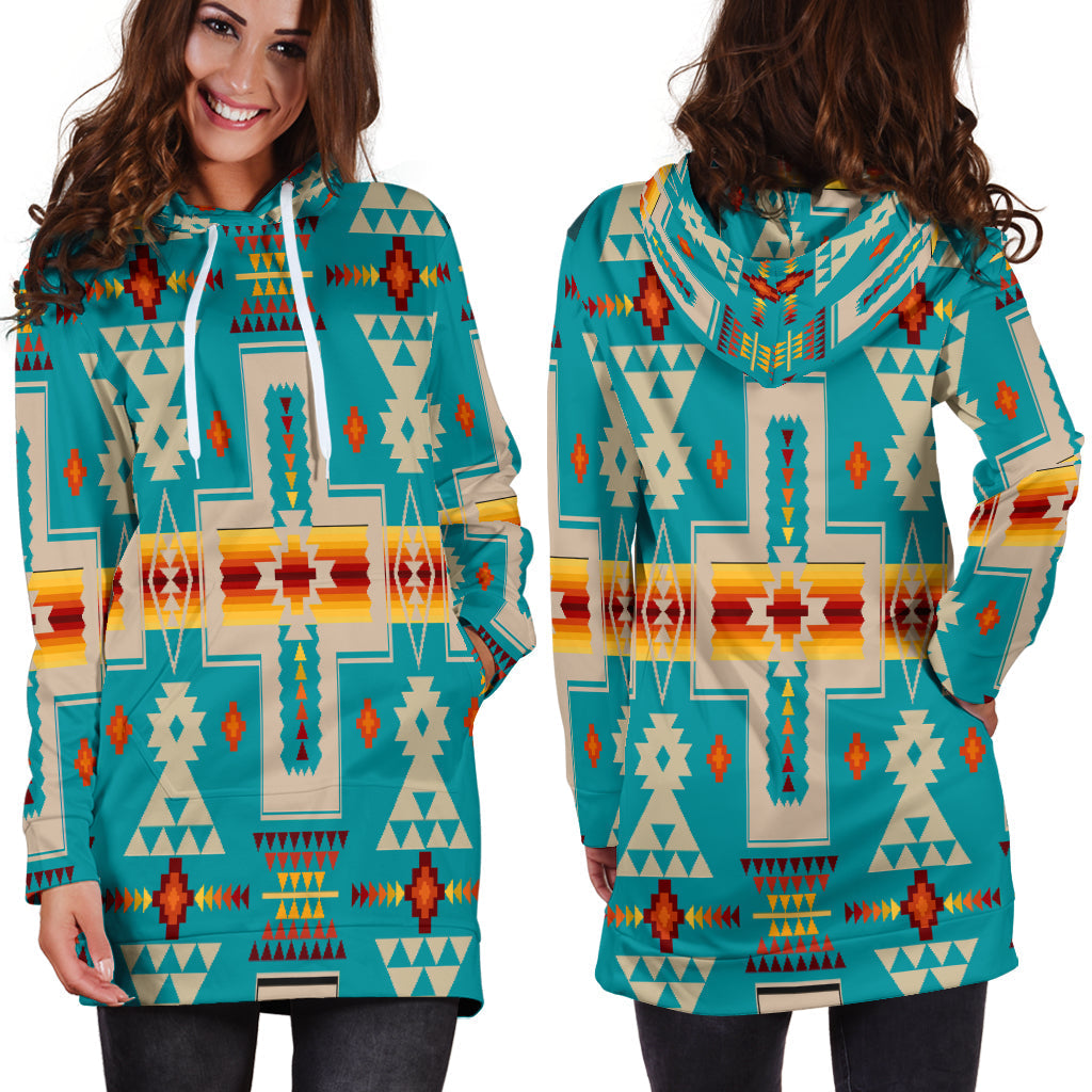 Turquoise Tribe Design Native American Hoodie Dress LT10 - Wonder Print Shop