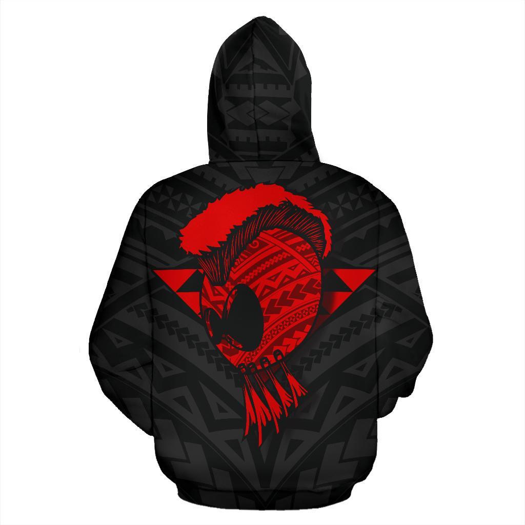 Polynesian Kakau Warrior Helmet Hawaii Custom Hoodie Red - Wonder Print Shop