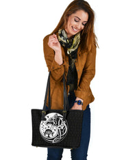 Viking Small Leather Tote Bag, Skoll and Hati Rune Tattoo RLT12 - Wonder Print Shop