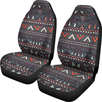 Pair of front car seat covers with elephant motif in tribal stripe design