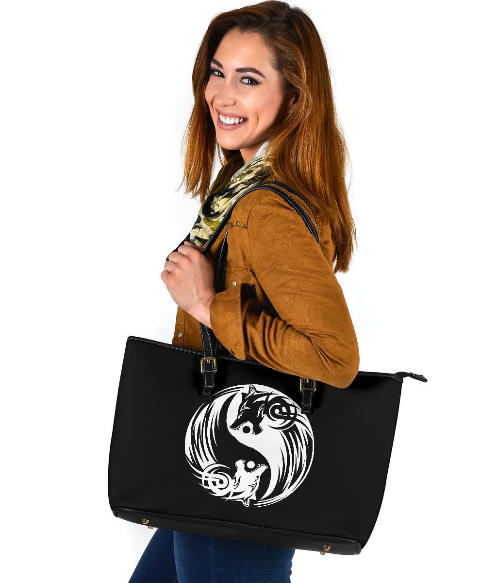 Viking Bomber Large Leather Tote Ying Yang Wolf RLT12 - Wonder Print Shop