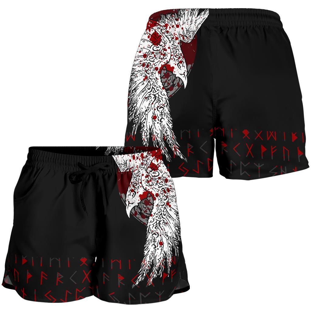 viking-womens-shorts-mystical-raven-tattoo-blood