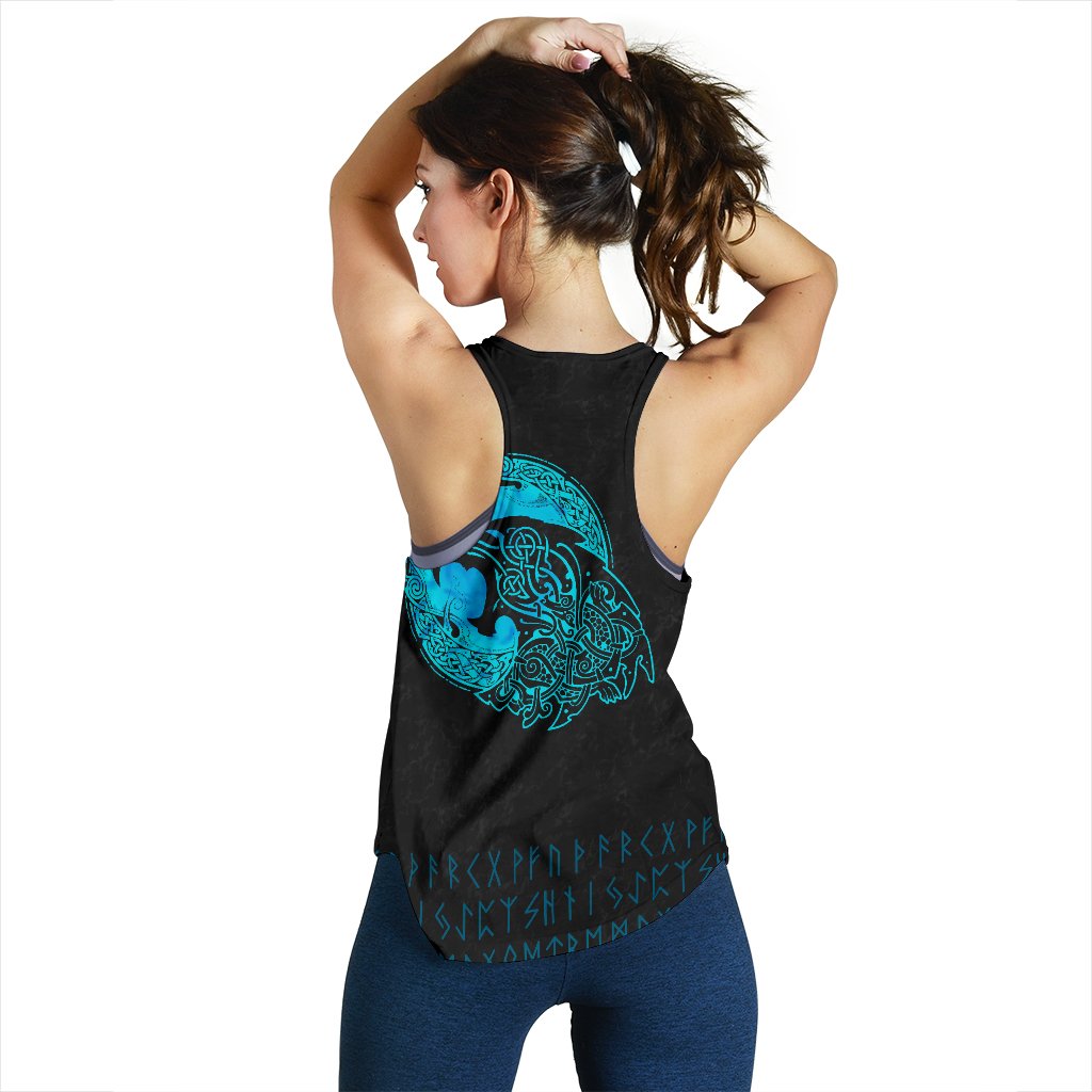 Viking Women's Racerback Tank - Fenrir Wolf Cyan RLT12 - Wonder Print Shop