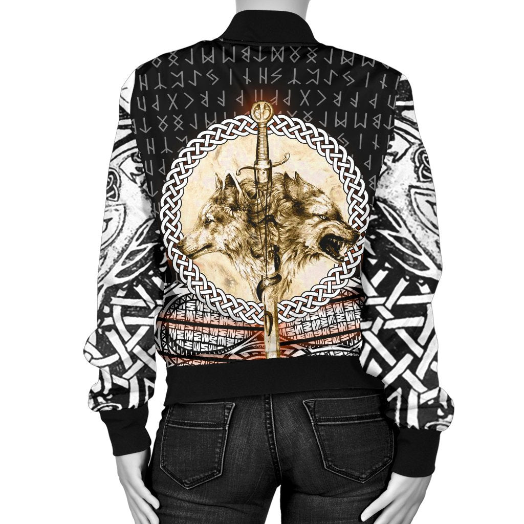 Viking Women's Bomber Jacket - Wolf and Vikings Tattoo 3D RLT12 - Wonder Print Shop