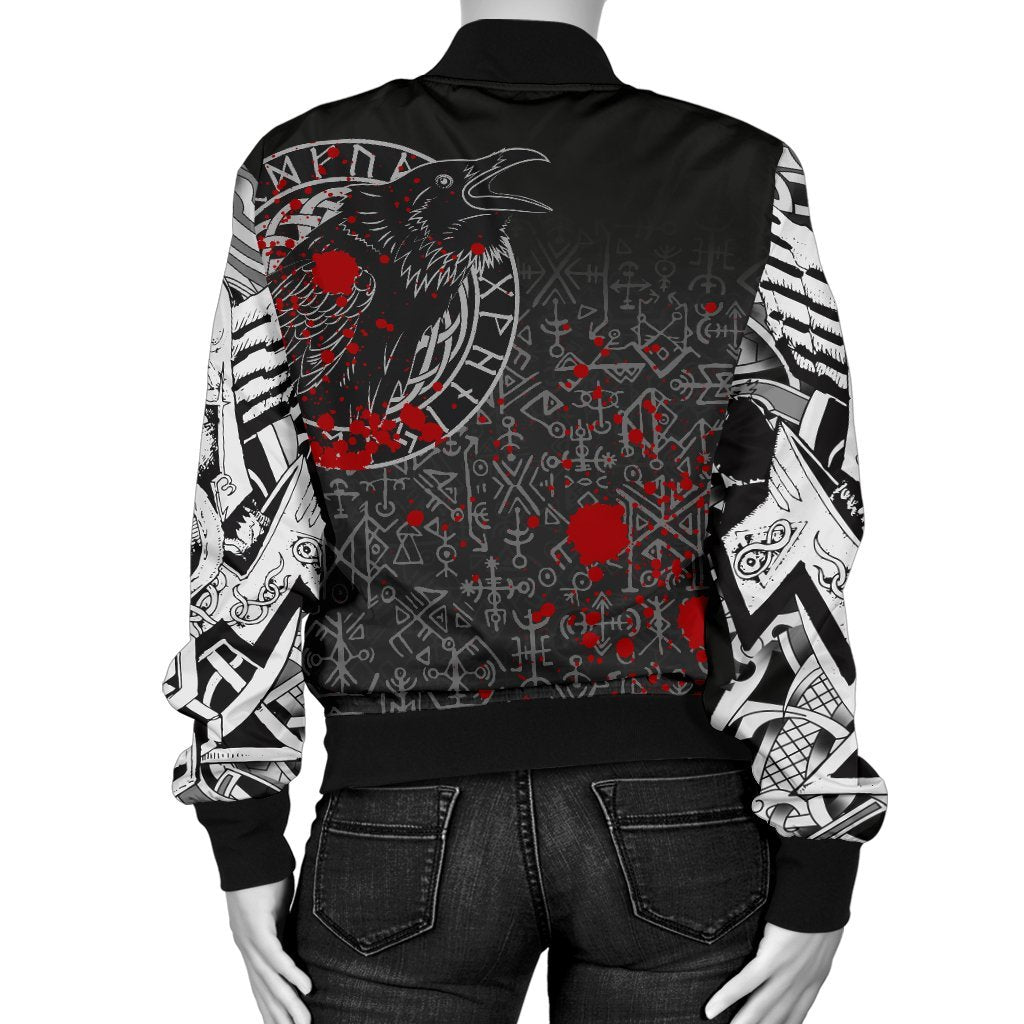 Viking Women's Bomber Jacket - Odin Raven Rune Futhark Blood RLT12 - Wonder Print Shop