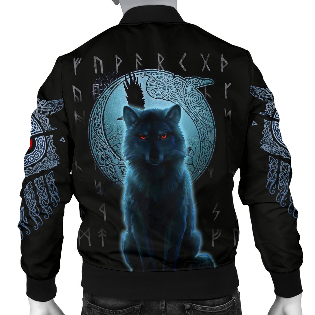 Viking Men's Bomber Jacket, Fenrir Viking Wolf and Moon RLT12 - Wonder Print Shop