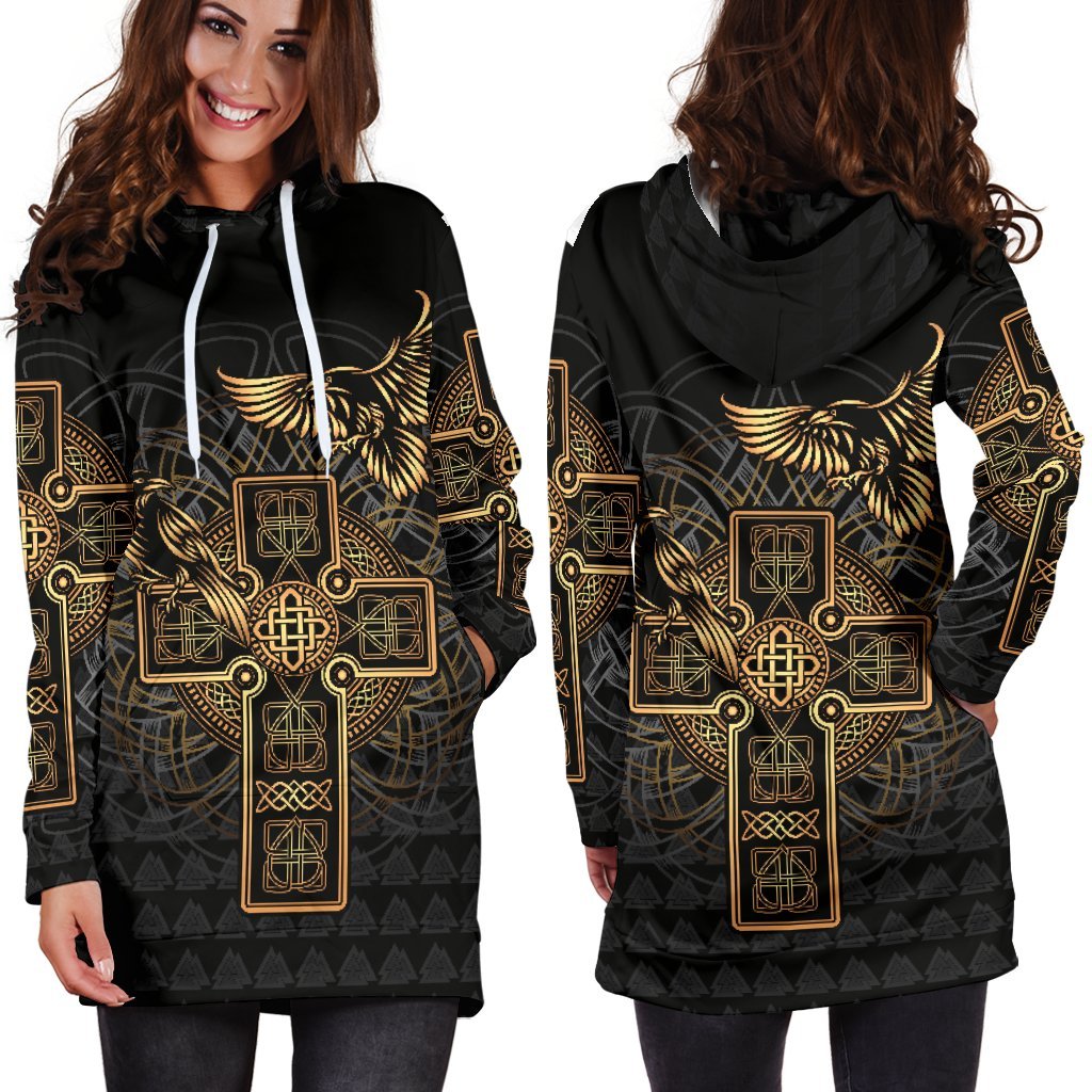 Viking Hoodie Dress Odin's Celtic Raven Tattoo RLT12 - Wonder Print Shop