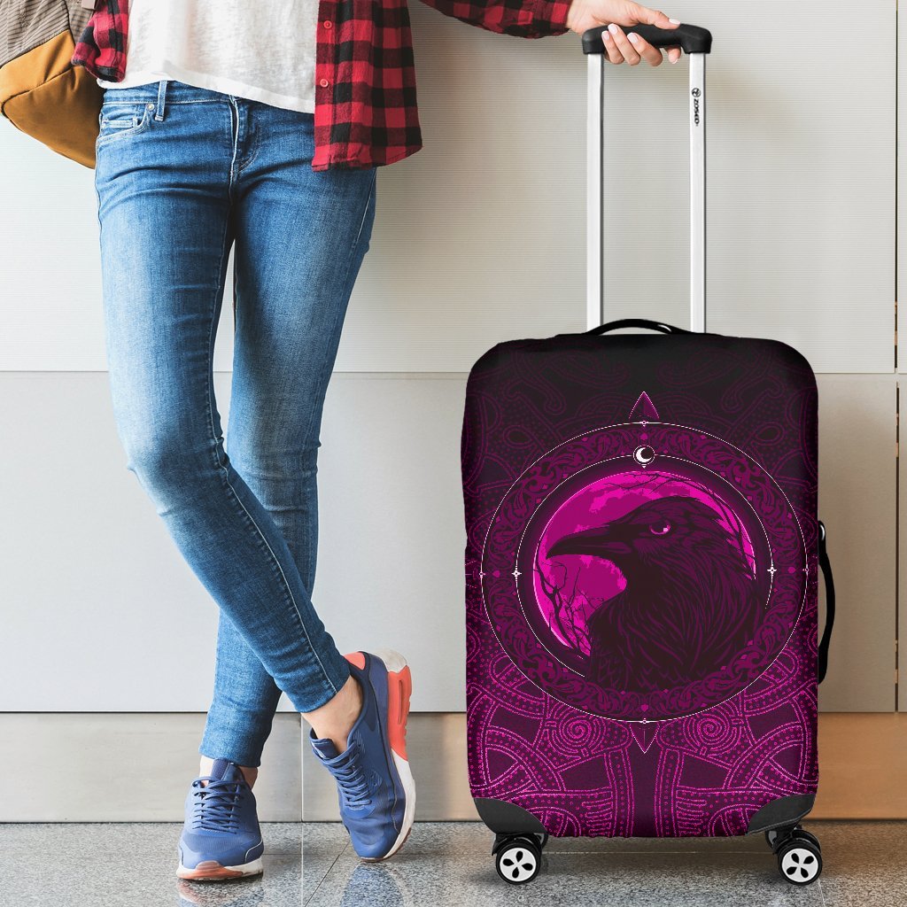 Viking Luggage Cover, Ethnic Odin Raven Pink RLT12 - Wonder Print Shop