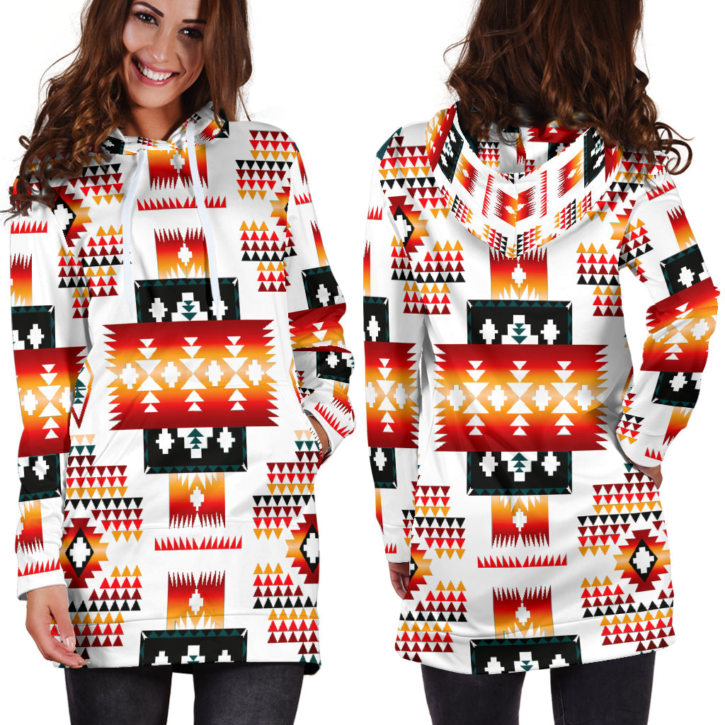 White Tribes Pattern Native American Hoodie Dress LT10 - Wonder Print Shop