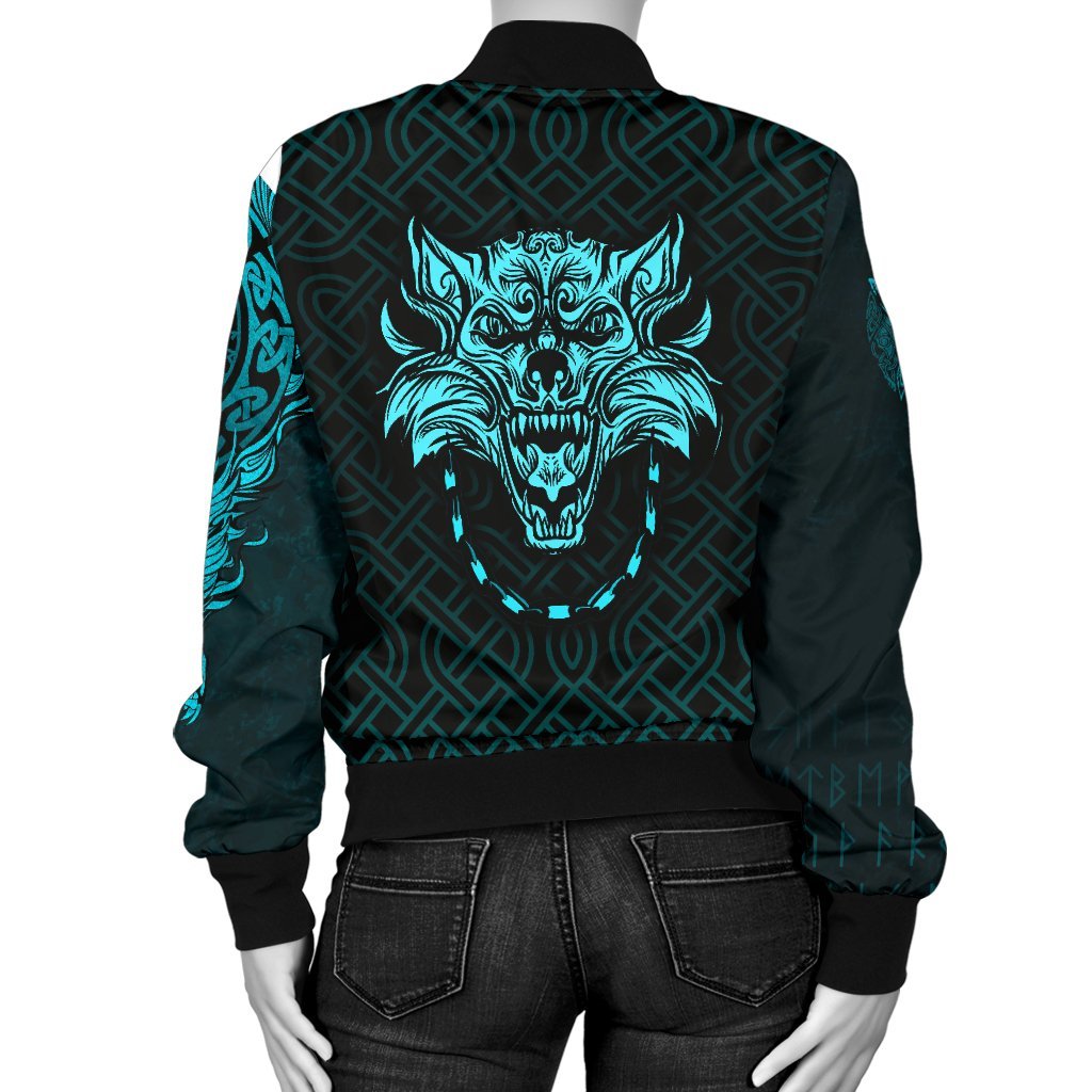 Viking Women's Bomber Jacket - Fenrir Viking Cyan 3D RLT12 - Wonder Print Shop