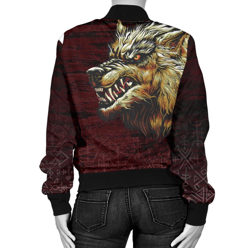 Viking Women's Bomber Jacket - Fenrir On The Blood Moon Background RLT12 - Wonder Print Shop