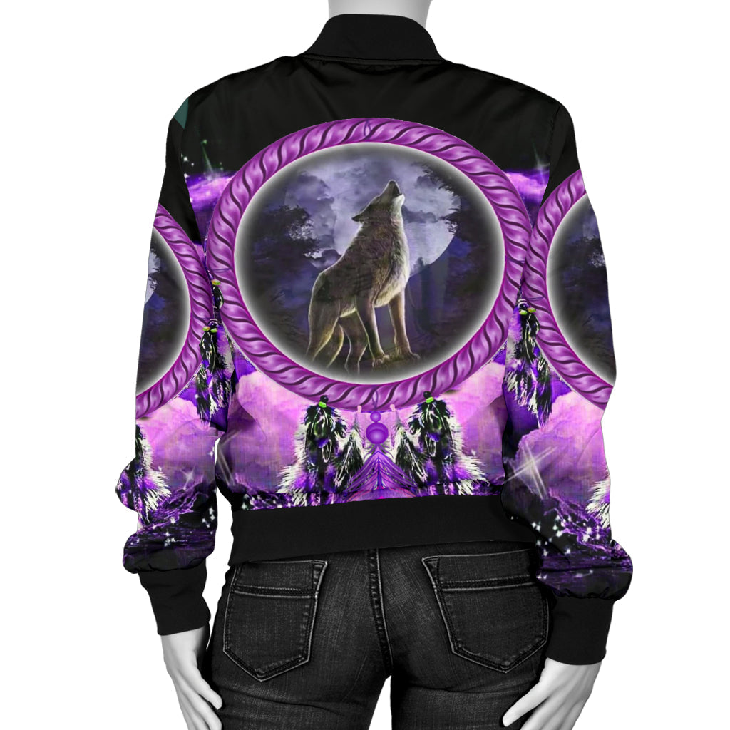Howling Wolf Dream Catcher Women's Bomber Jacket LT10 - Wonder Print Shop