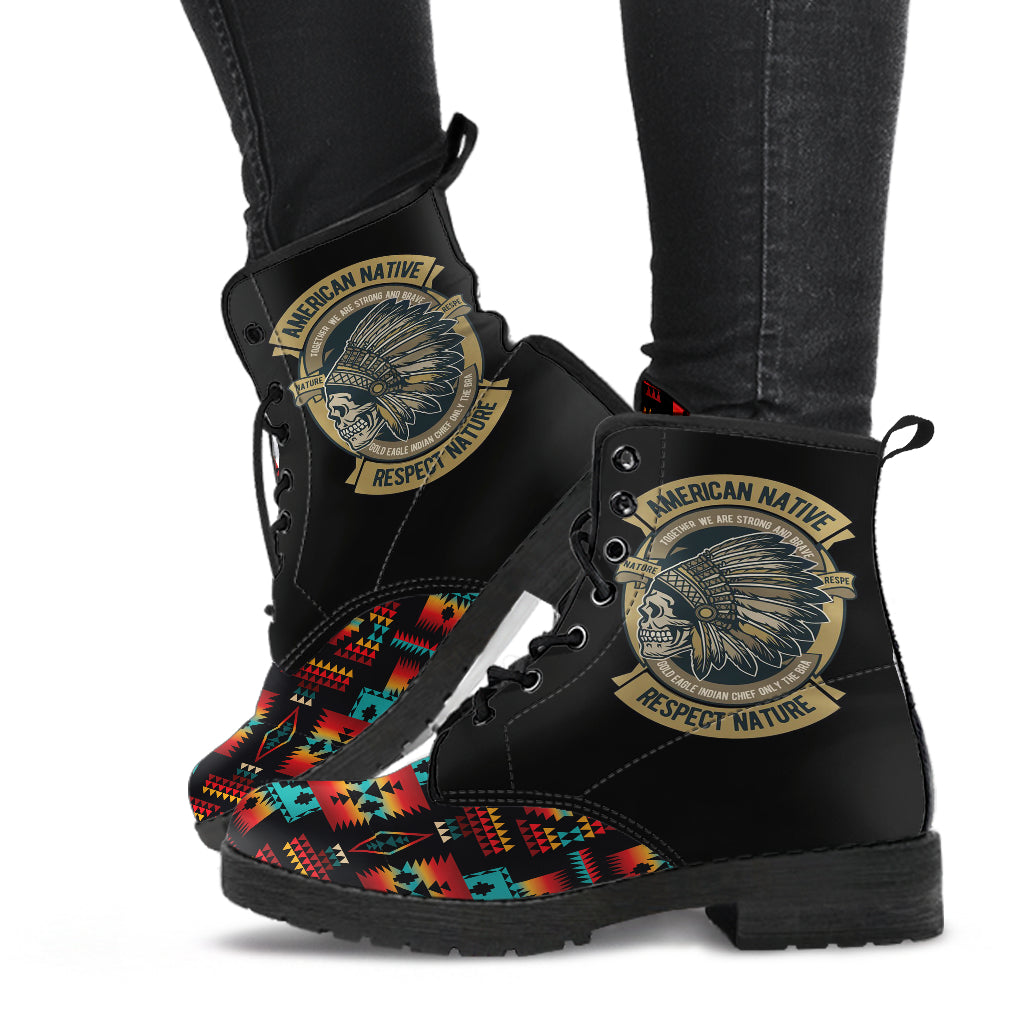 skull-black-native-american-tribes-pattern-leather-boots