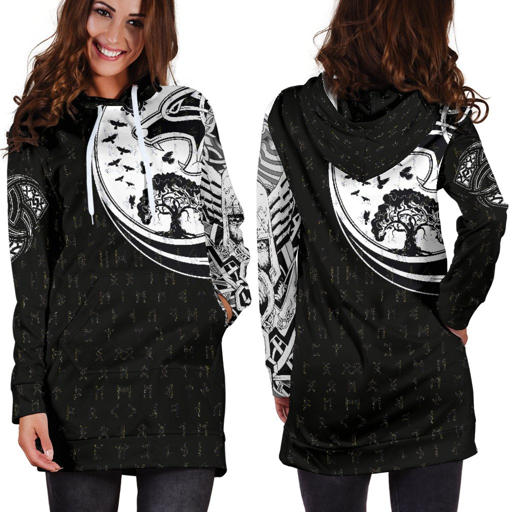 Viking Hoodie Dress, Skoll and Hati Rune Tattoo RLT12 - Wonder Print Shop