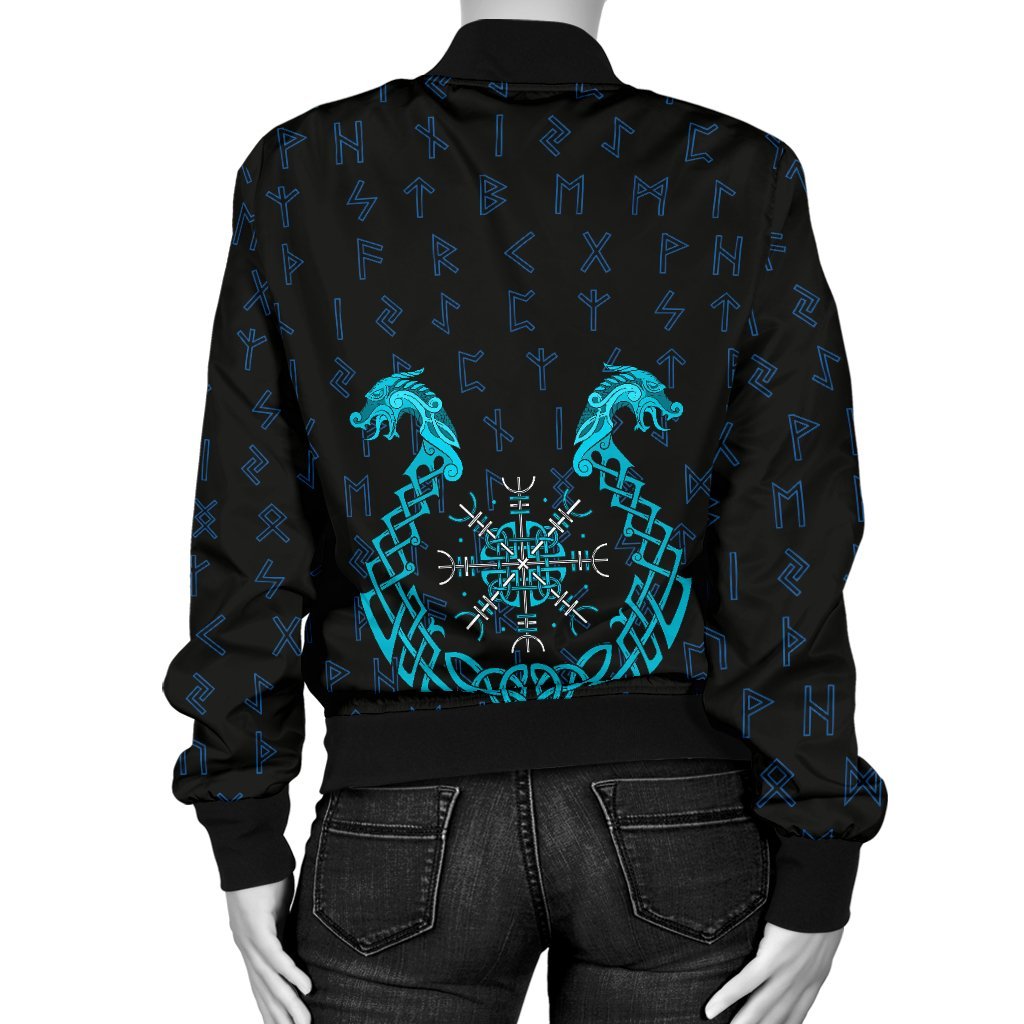 Viking Women's Bomber Jacket, Aegishjalmur Helm Of Awe Blue Edition RLT12 - Wonder Print Shop