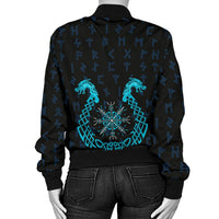 Viking Women's Bomber Jacket, Aegishjalmur Helm Of Awe Blue Edition RLT12 - Wonder Print Shop