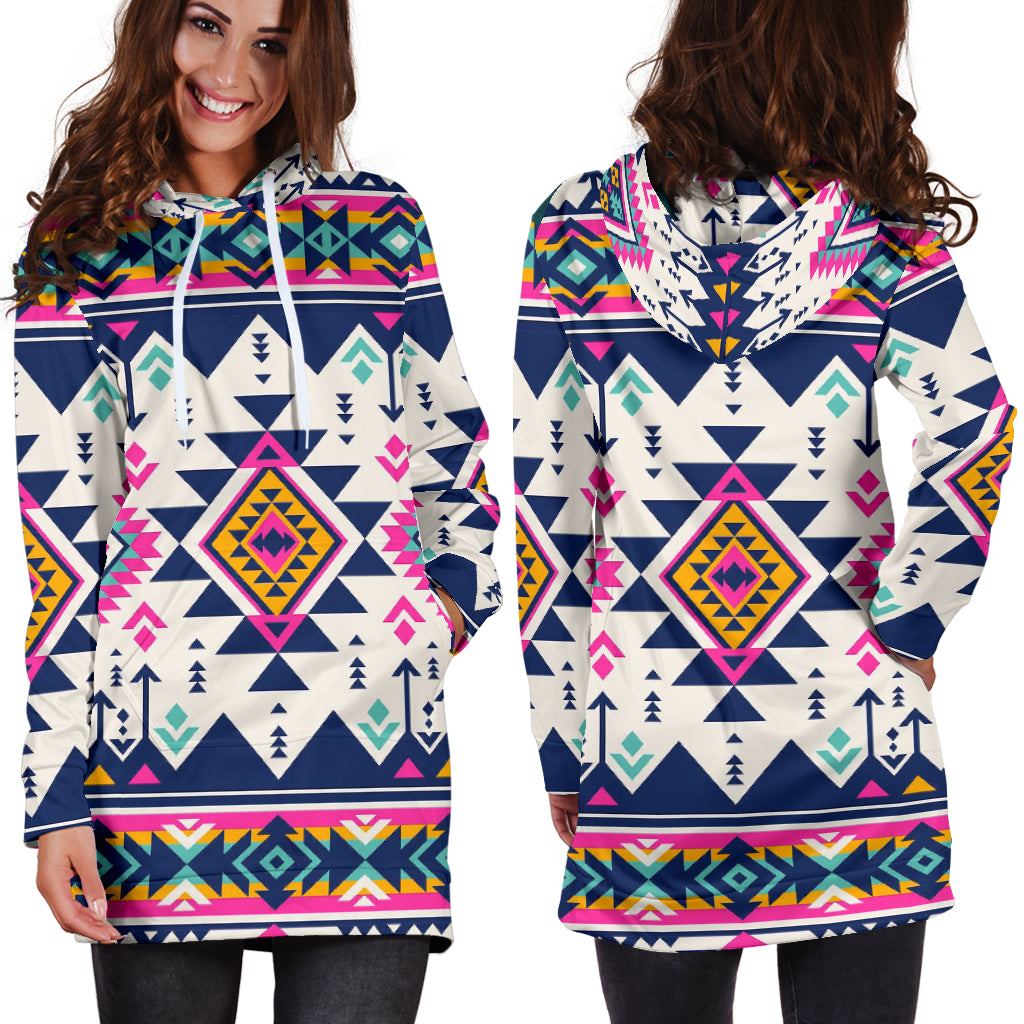 Pink Pattern Native American Hoodie Dress LT10 - Wonder Print Shop