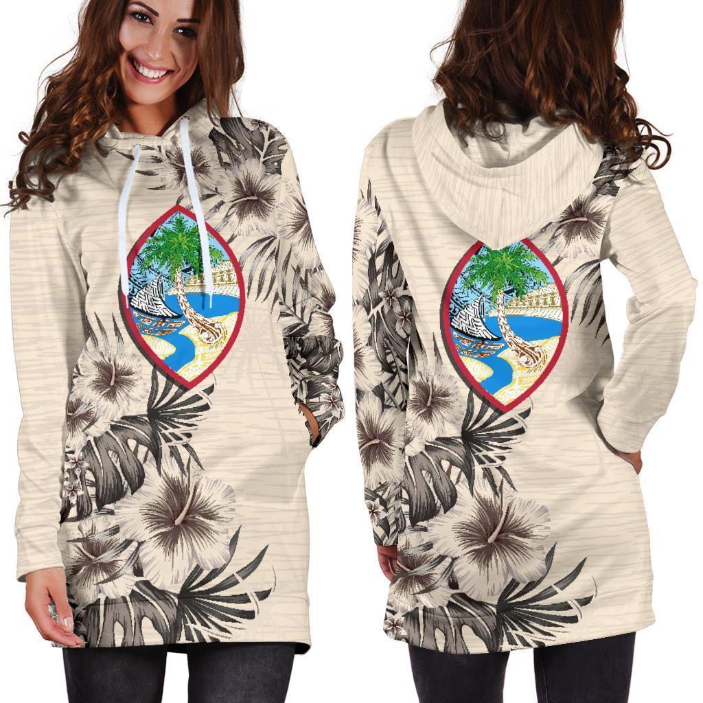 Guam Hoodie Dress - Guam Coat of Arms and Beige Hibiscus - Wonder Print Shop