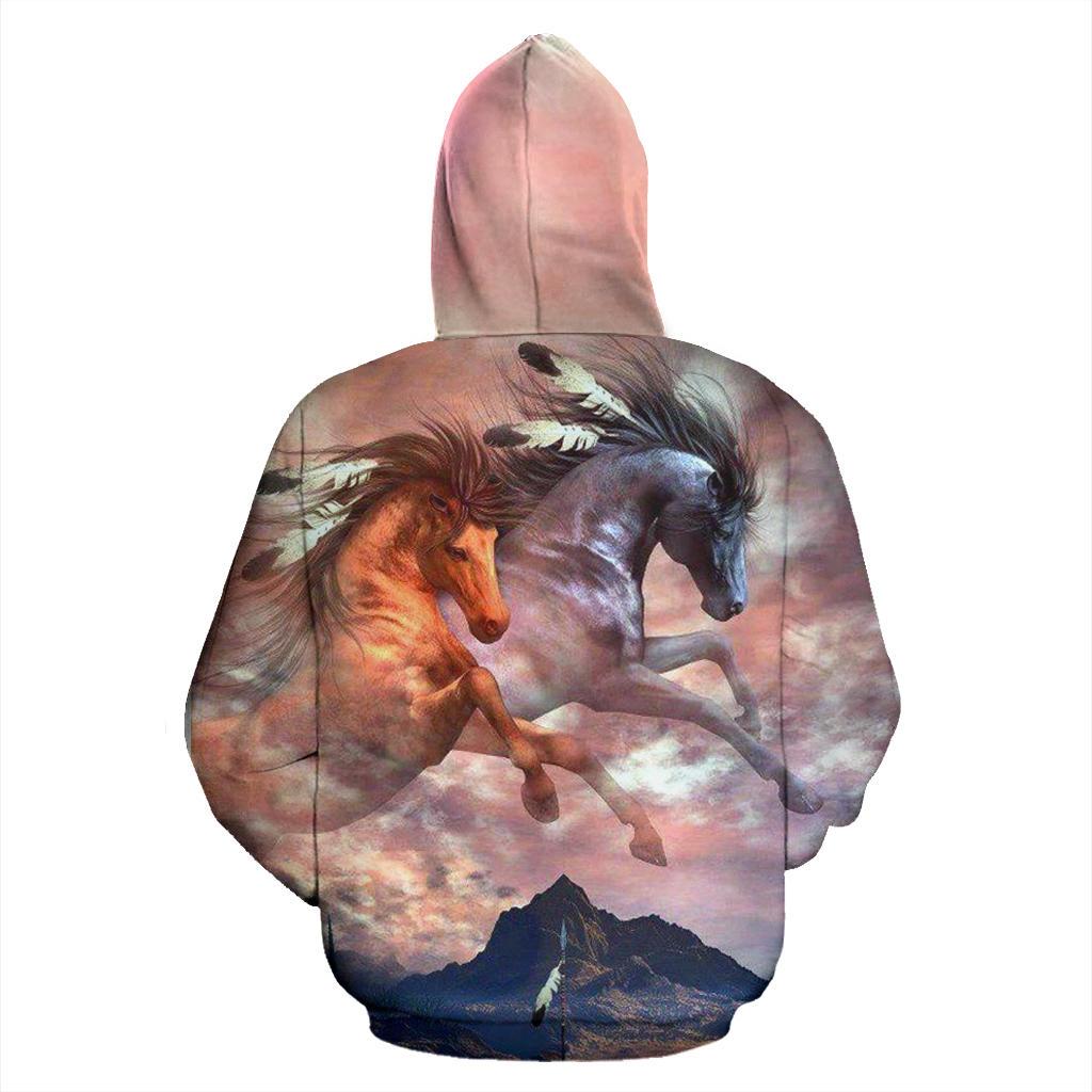 Running Horses Cloudy Native American All Over Hoodie LT10 - Wonder Print Shop