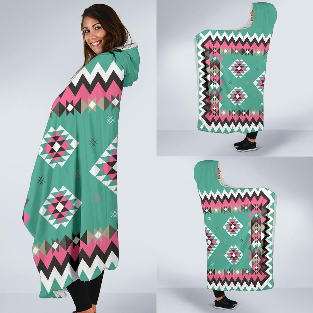 native-american-ethnic-geometric-pink-pattern-hooded-blanket