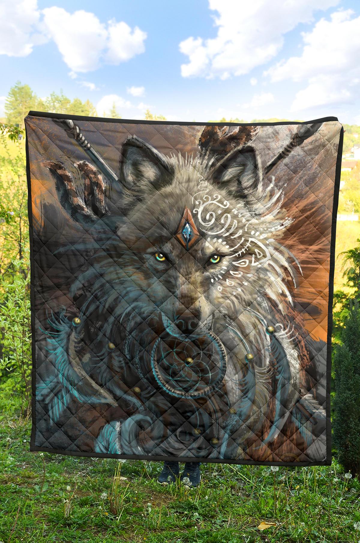 Wolf Warrior Native American Premium Quilt LT10 - Wonder Print Shop