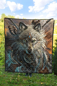 Wolf Warrior Native American Premium Quilt LT10 - Wonder Print Shop