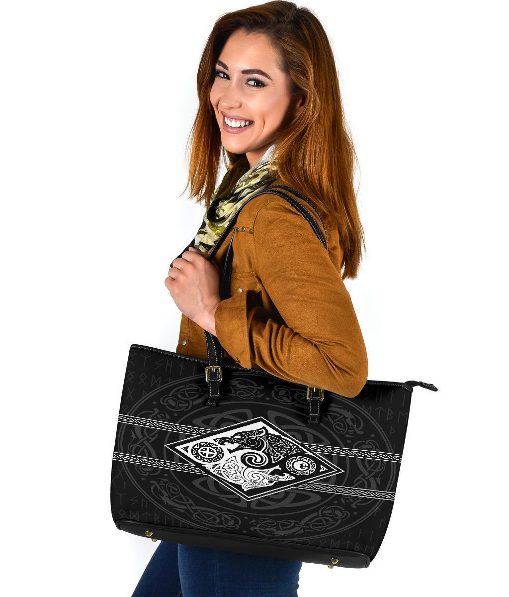 Vikings Large Leather Tote The Wolves, Skoll and Hati RLT12 - Wonder Print Shop