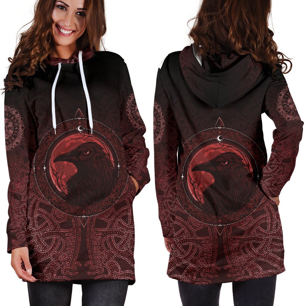 Viking Hoodie Dress, Ethnic Odin Raven Red RLT12 - Wonder Print Shop