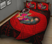 Chuuk Quilt Bed Set - Polynesian Hook And Hibiscus (Red) - Wonder Print Shop