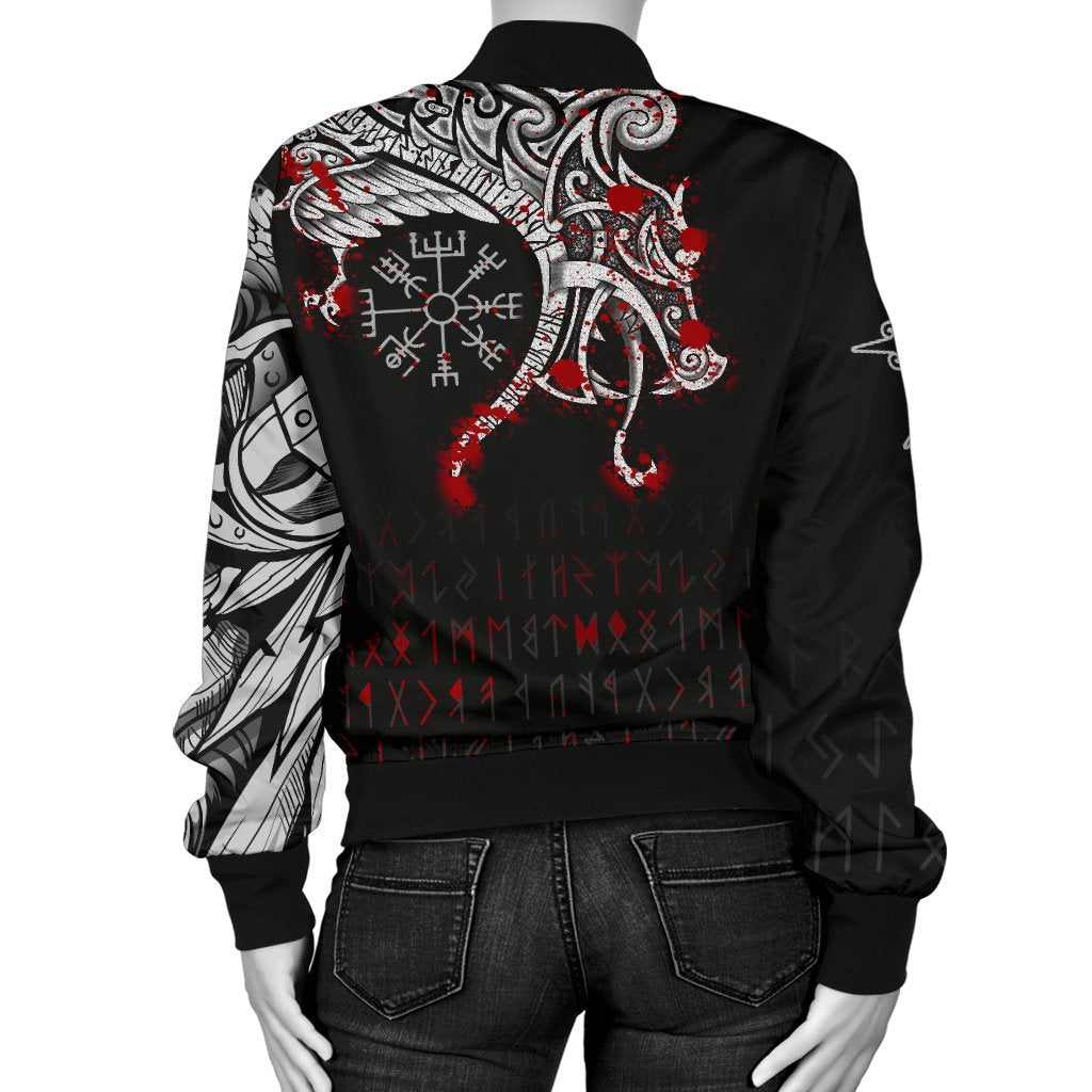 Viking Women's Bomber Jacket, Dragon and Vegvisir Blood Tattoo RLT12 - Wonder Print Shop