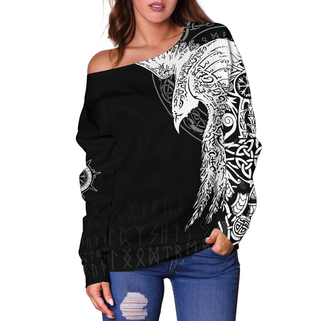 Custom Viking Women's Off Shoulder Sweater Mystical Raven Tattoo Special RLT12 - Wonder Print Shop