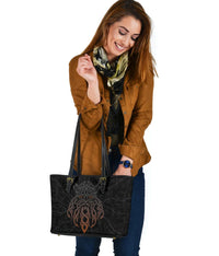 Viking Small Leather Tote Bag, Odin God Furthark Tattoo Special RLT12 - Wonder Print Shop