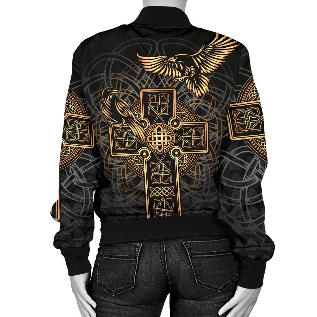 Viking Women's Bomber Jacket - Odin's Celtic Raven Tattoo RLT12 - Wonder Print Shop