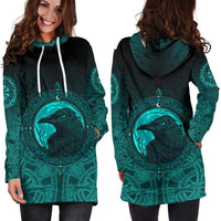 Viking Hoodie Dress, Ethnic Odin Raven Cyan RLT12 - Wonder Print Shop