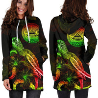American Samoa Polynesian Hoodie Dress - Turtle With Blooming Hibiscus Reggae - Wonder Print Shop