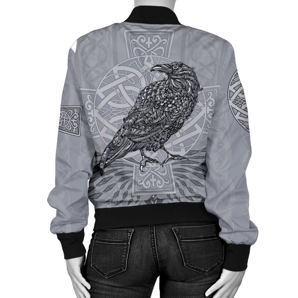Viking Women's Bomber Jacket - Odin's Celtic Raven - Scandinavian Tattoo RLT12 - Wonder Print Shop