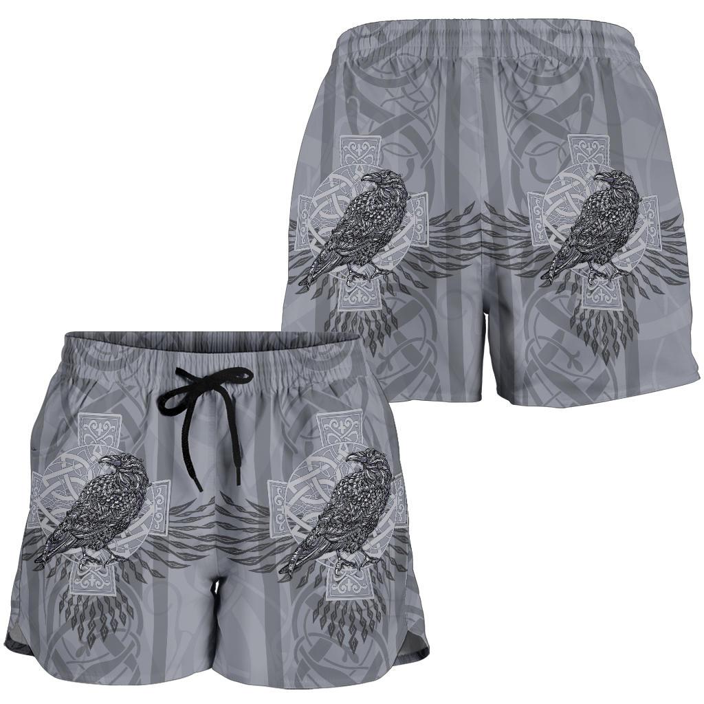 viking-all-over-print-womens-shorts-odins-celtic-raven-scandinavian-tattoo