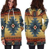 Blue Diamond Triangles Native American Hoodie Dress LT10 - Wonder Print Shop
