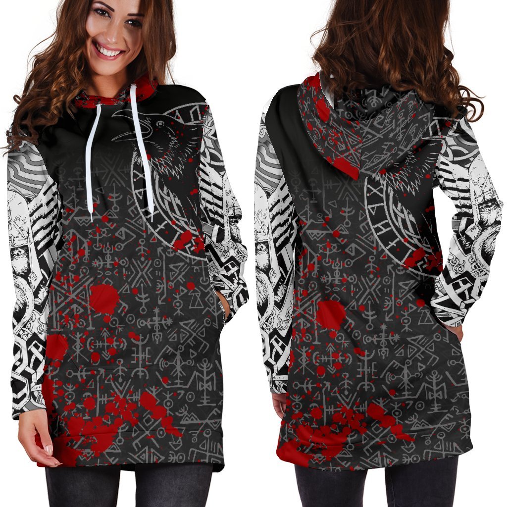 Viking Hoodie Dress Odin Raven Rune Futhark Blood RLT12 - Wonder Print Shop