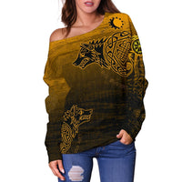 Viking Women's Off Shoulder Sweater, Skoll and Hati RLT12 - Wonder Print Shop